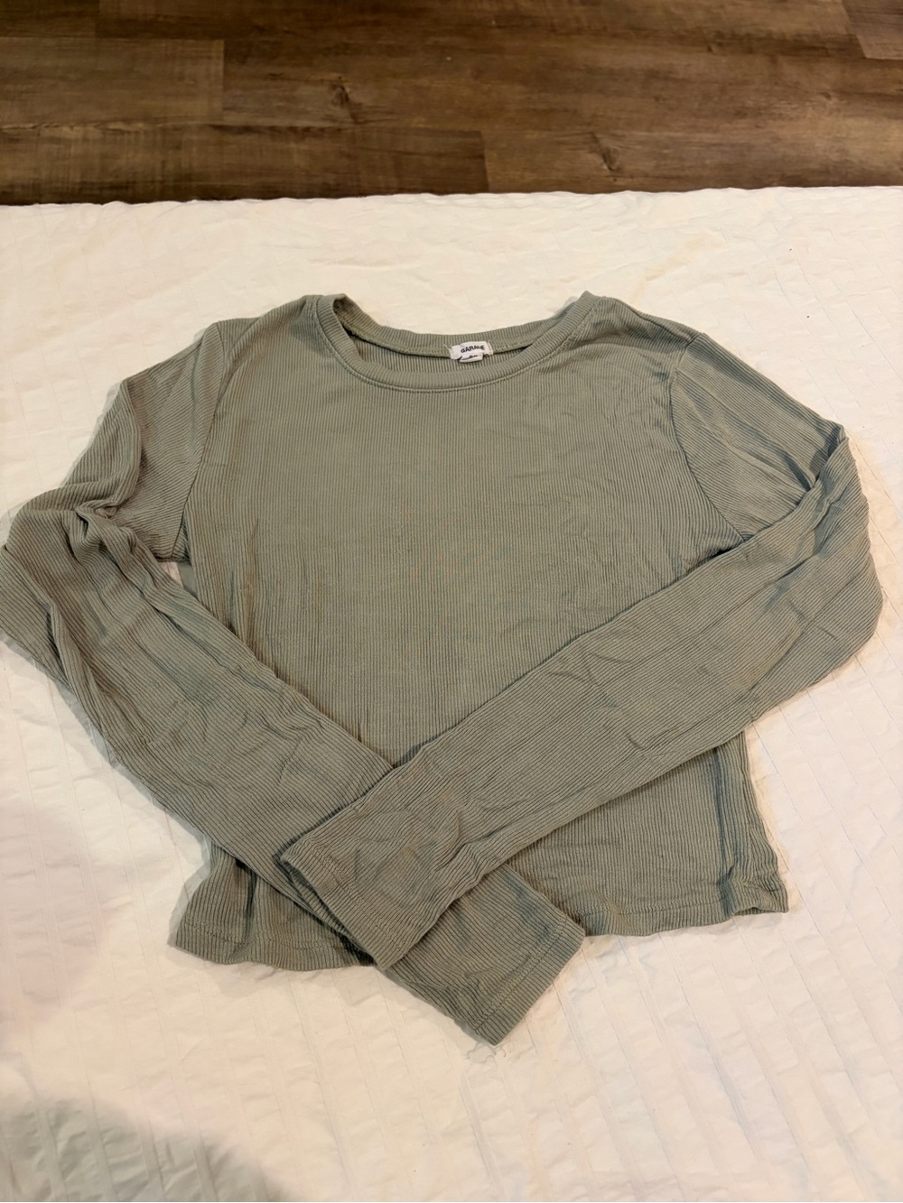 Light Green Ribbed Long-Sleeve Women's Top